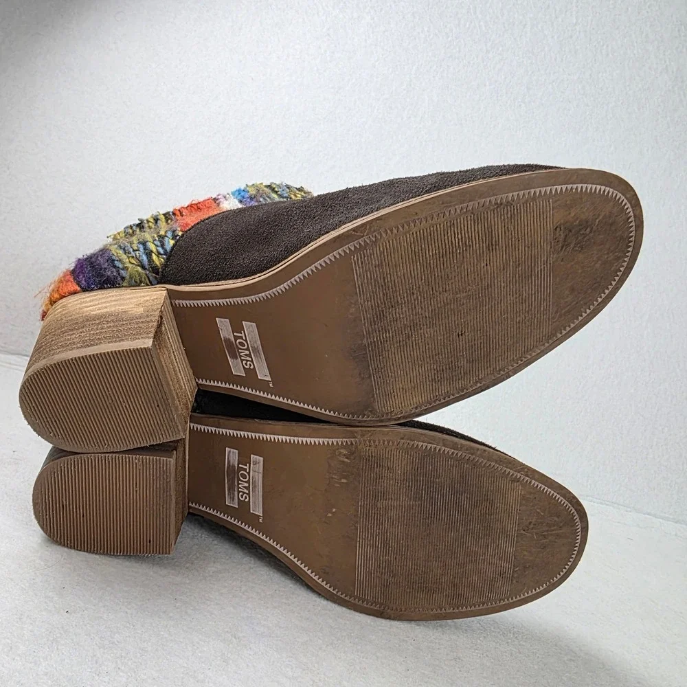 TOMS Lunata Brown Suede Multi Color Woven Tassel Ankle Boots Womens 8.5
